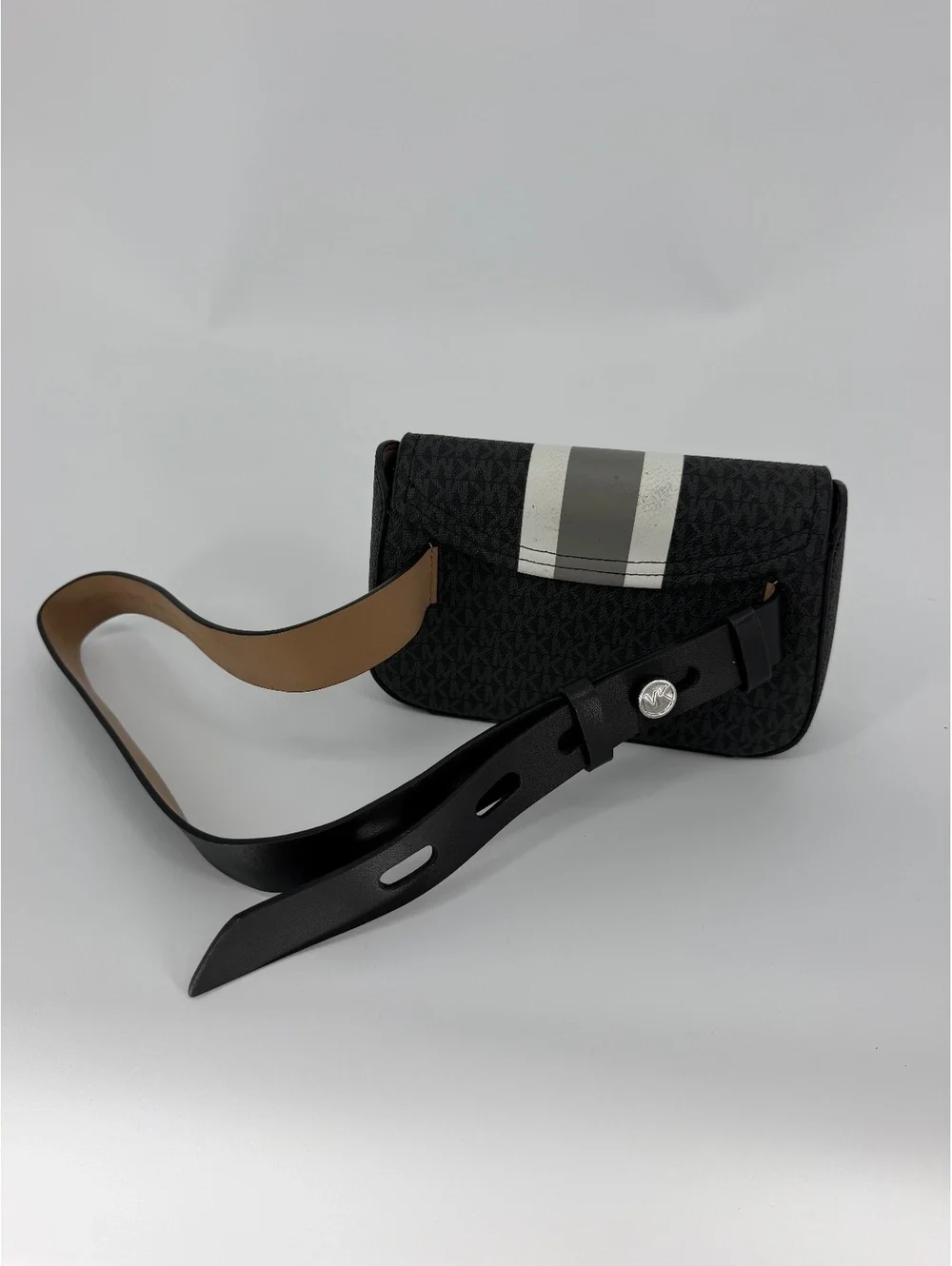 Michael Kors Black and Gray Signature Stripe Belt Bag